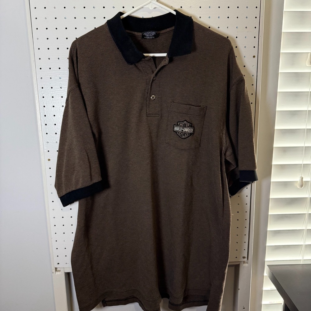 Harley Davidson Motorcycles Polo Shirt Men's Size‎ 2XL Brown Cotton Short Sleeve - Picture 2 of 9